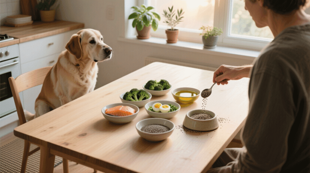 Super-aliments pour chien âgé – saumon, chia, brocoli – Chiensenior