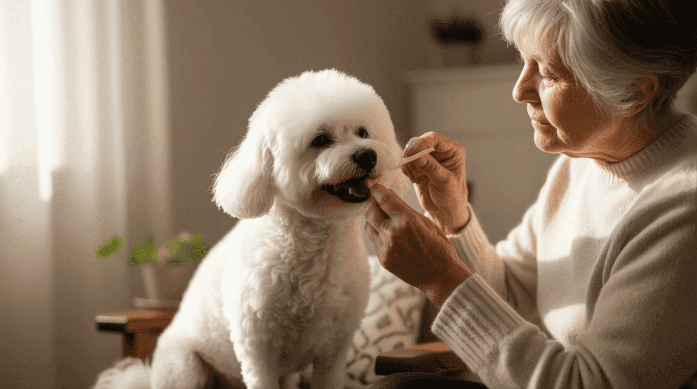 soins dentaires chien senior — brossage doux et hygiène bucco-dentaire maison