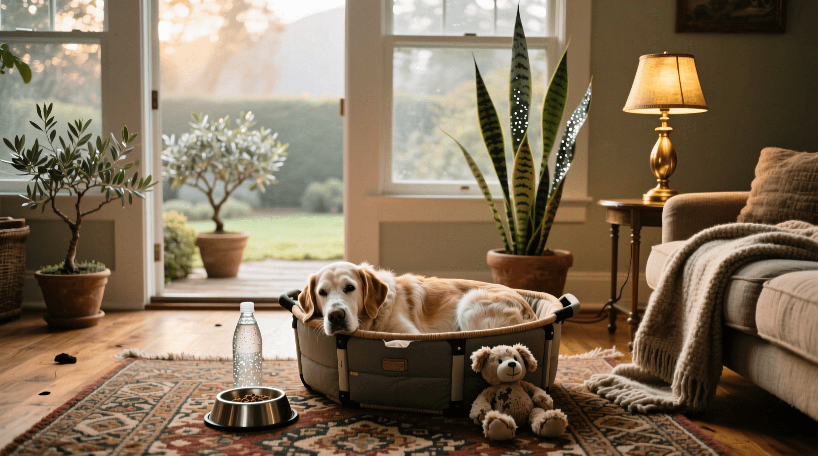 Coin repos pour chien âgé – panier, gamelle, lumière douce – Chiensenior
