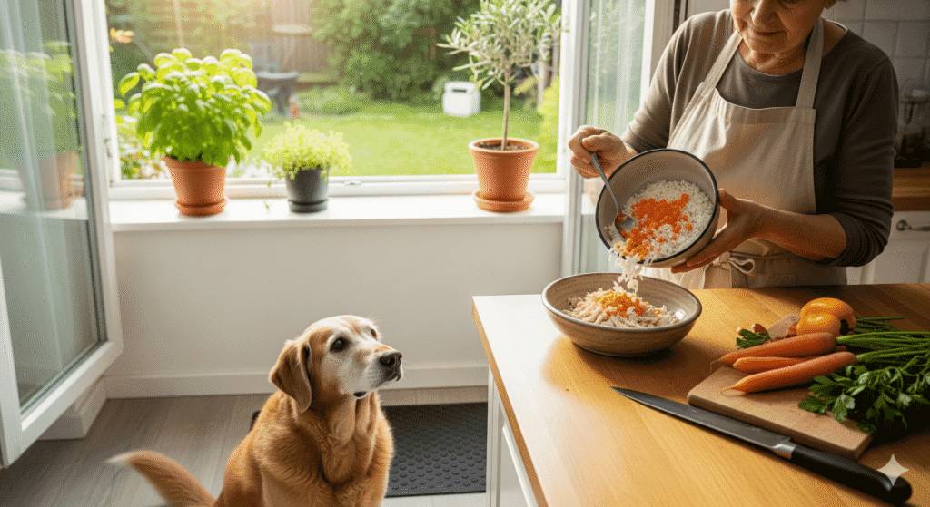 Recette maison pour chien âgé dans une cuisine moderne – Chiensenior