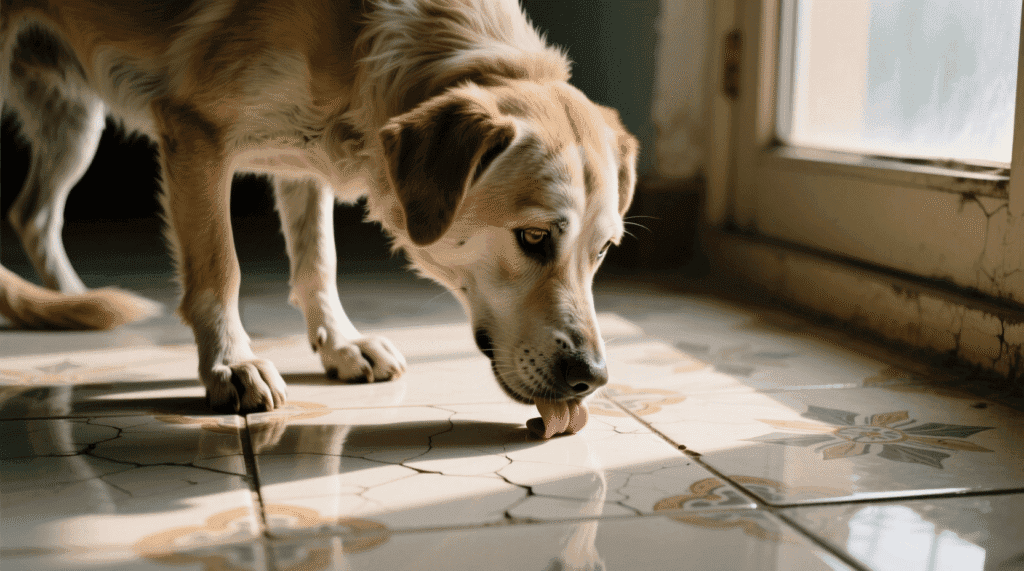 chien senior lèche le sol — causes médicales et comportementales du léchage compulsif