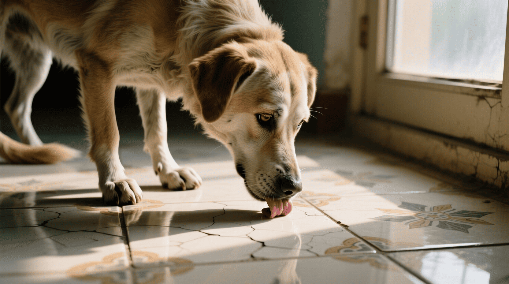 chien senior lèche le sol — causes médicales et comportementales du léchage compulsif