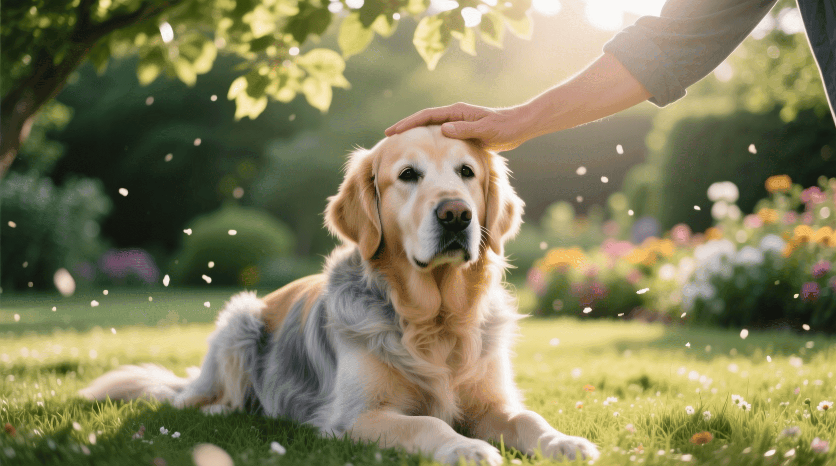 Un chien âgé regarde calmement l’objectif, yeux légèrement laiteux — signe à ne pas ignorer, mais à comprendre avec précision.